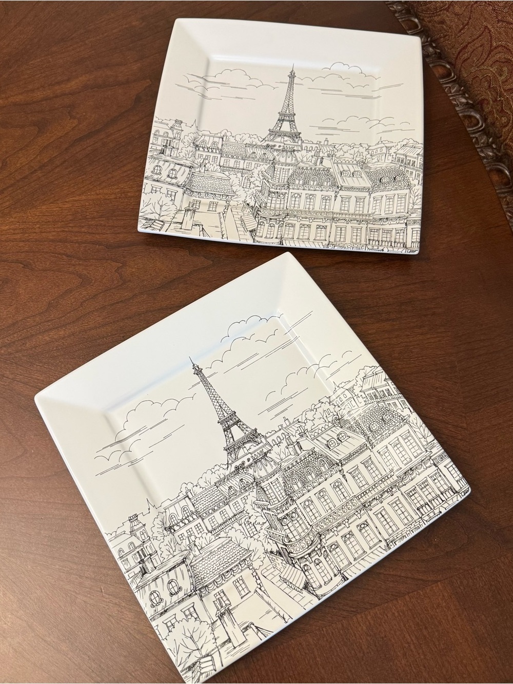 Set of Two (2) 222 Fifth City Scenes Paris Black & White 10.5” Dinner Plates